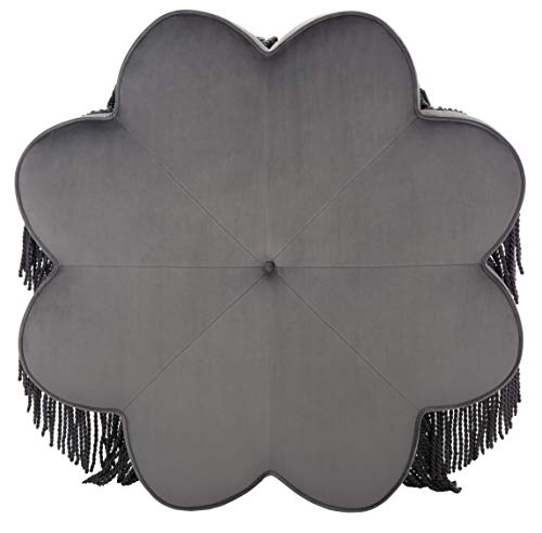Dark Grey Velvet Flower Ottoman K61755