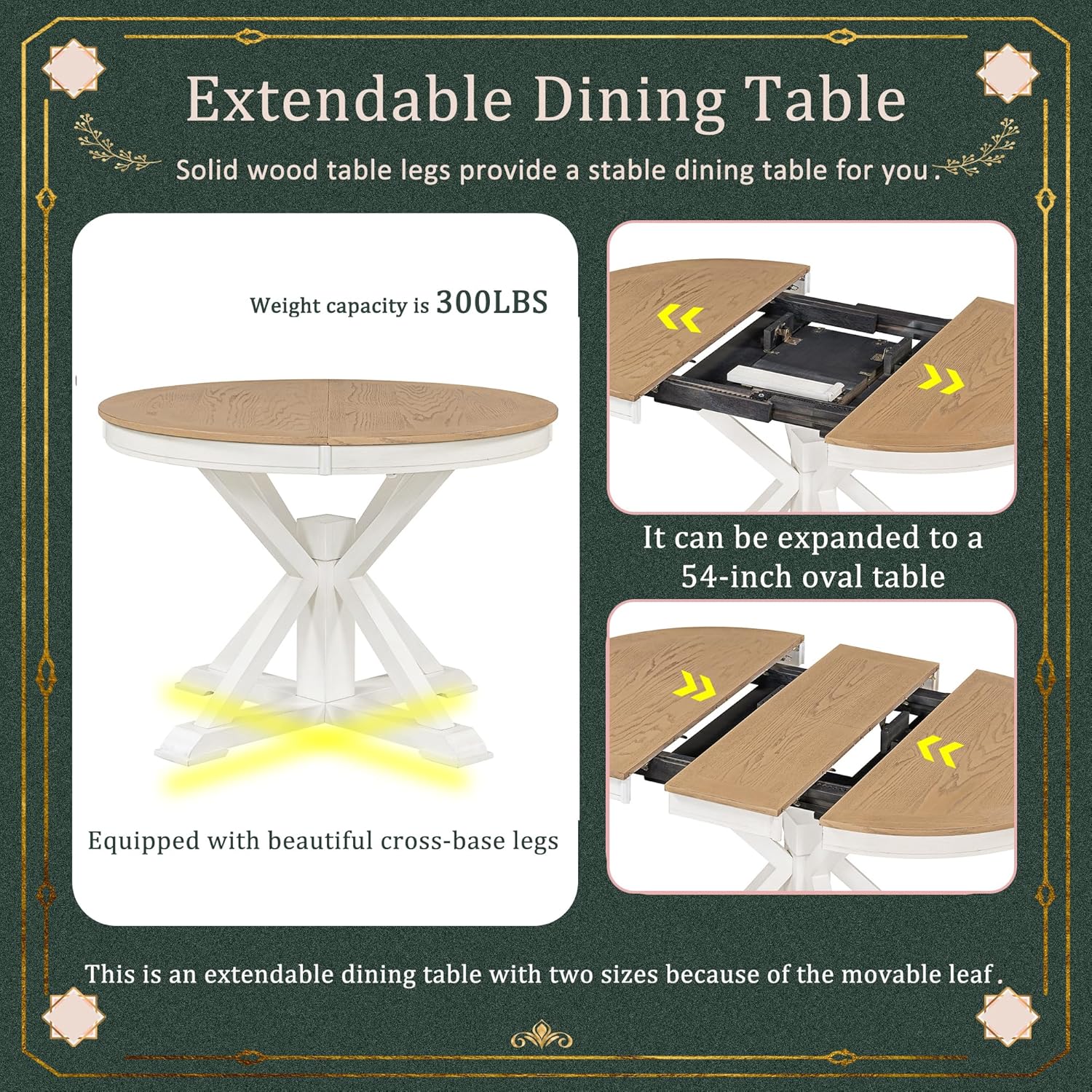 Retro Extendable Dining Table Set with 4 Upholstered Chairs, Oak and Off White S45665