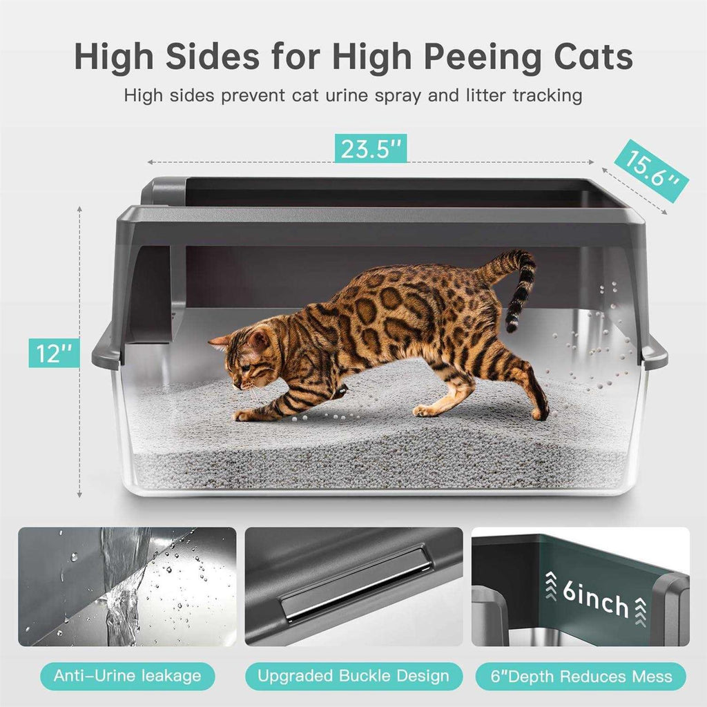 Stainless Steel Cat Litter Box with Lid for Large Cats Q3865