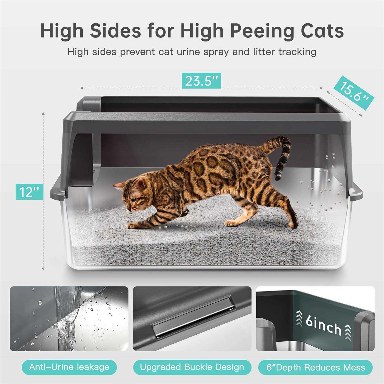 Stainless Steel Cat Litter Box with Lid for Large Cats Q3865