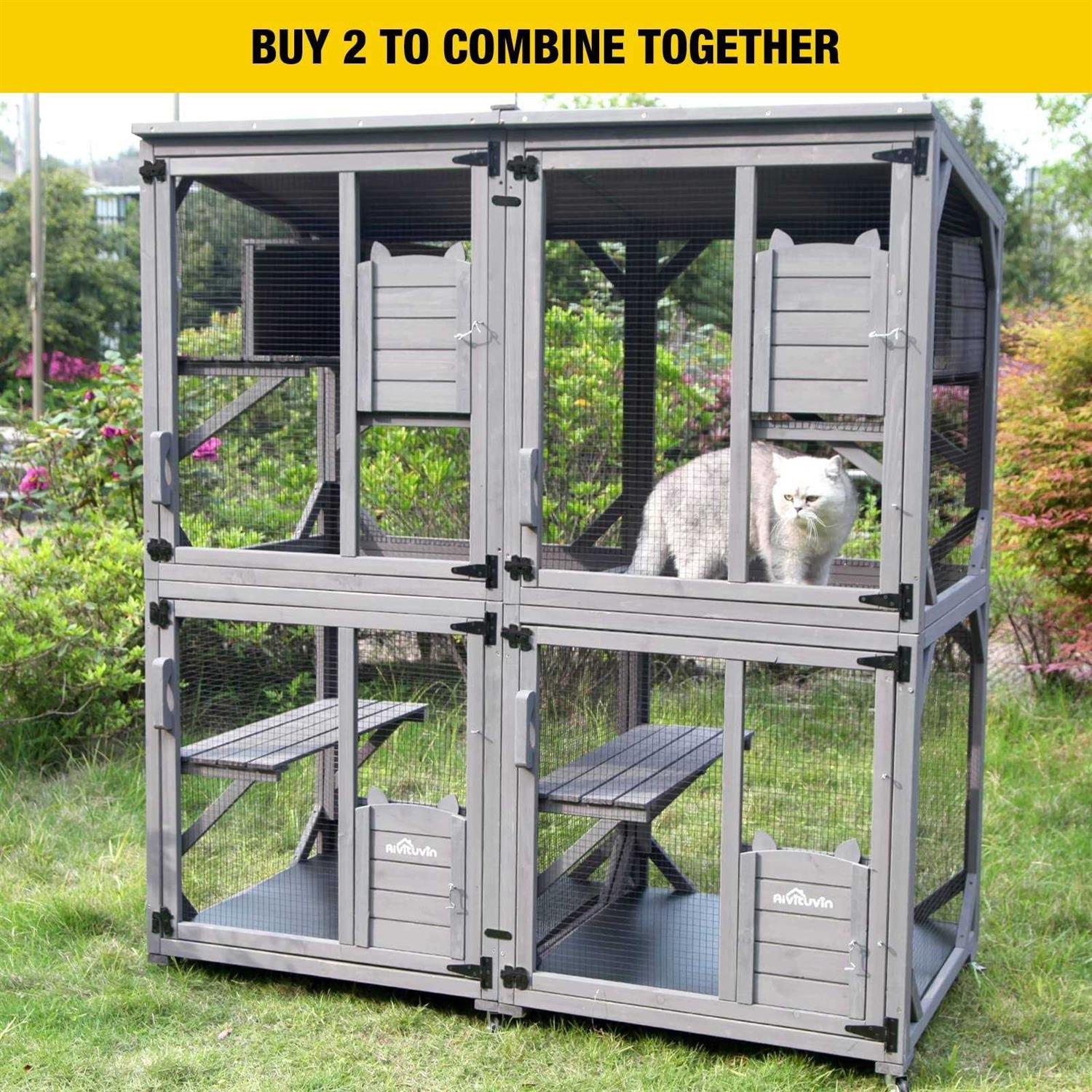 Outdoor Catio Cat Enclosures on Wheels with Resting Box and Waterproof Roof N839279