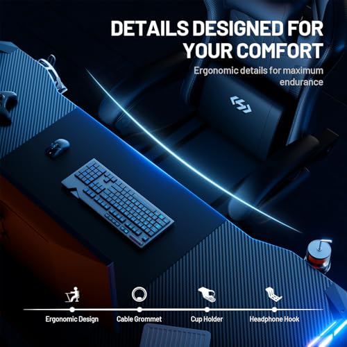 Gaming Desk with LED Lights Carbon Fibre Surface Computer Desk T641