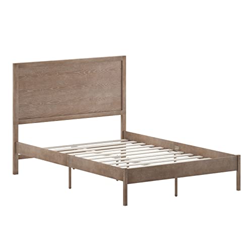Solid Wood Platform Bed with Headboard, King Size, Dark Brown T492