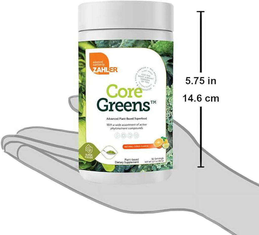 Core Greens Powder Superfood Supplement with Spirulina and Chlorophyll, Natural Citrus Flavor U7322