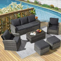 6 Pieces Patio Furniture Sets w/Cushions and Coffee Table, All Weather Wicker Outdoor Patio Conversation Sets w/Comfy Armrest,Patio Sectional Sofa Sets for Garden,Poolside,Backyard,Brown