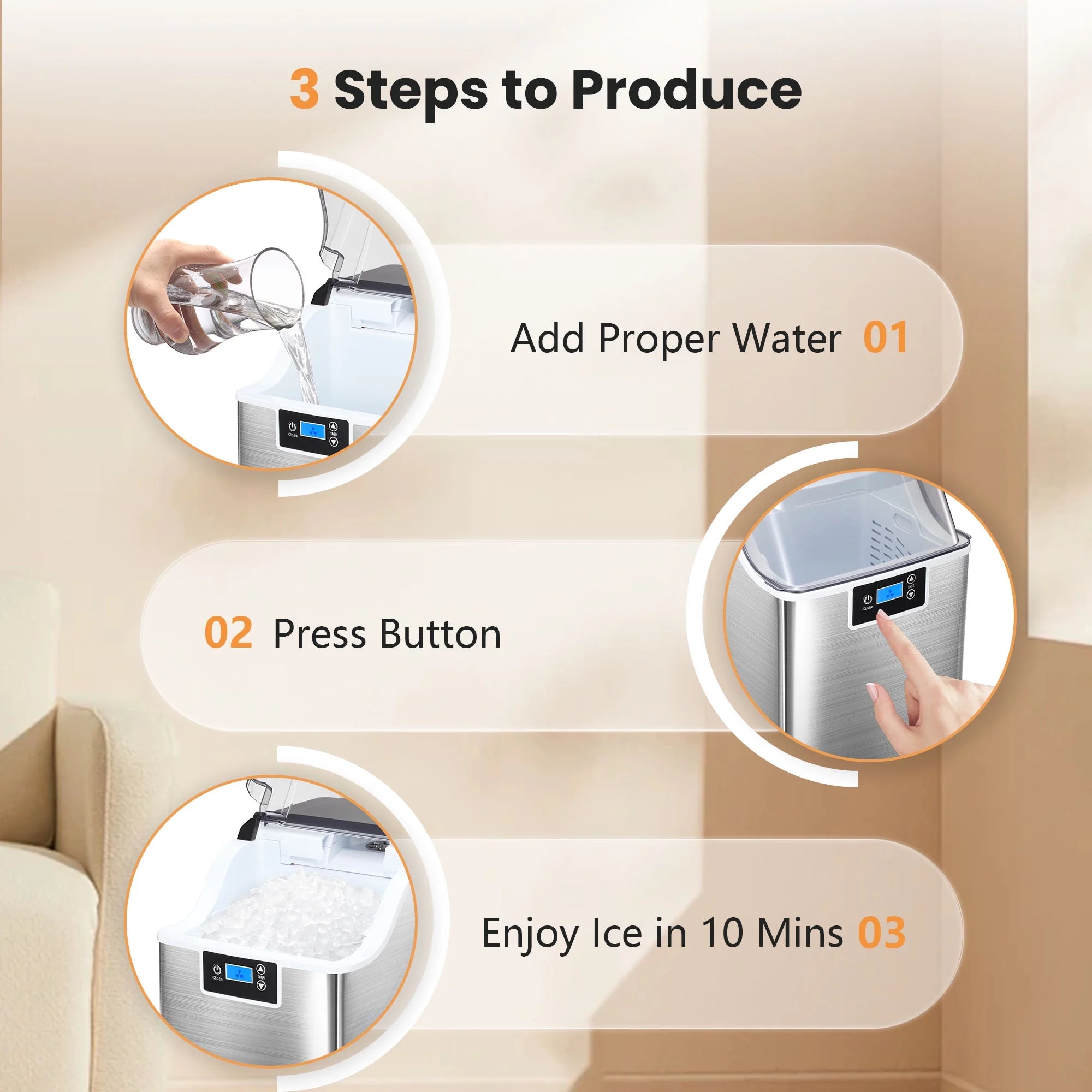 Countertop Nugget Ice Maker, 44 lbs/24H, Compact with Basket & Scoop V4812