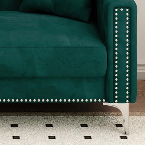 Velvet Upholstered 3-Seater Sofa Couch with Nailhead Decor, Blue O2153