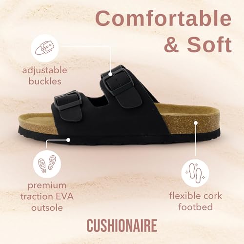 Women's Cork Footbed Sandals with Double Buckle Slip-On and Arch Support U61950