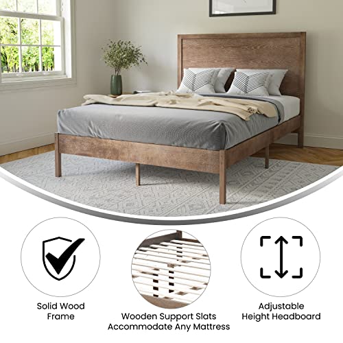Solid Wood Platform Bed with Headboard, King Size, Dark Brown T492