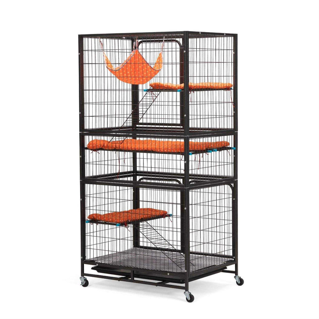 4-Tier Wire Cat Cage Pet Enclosure with Removable Wheels Y966