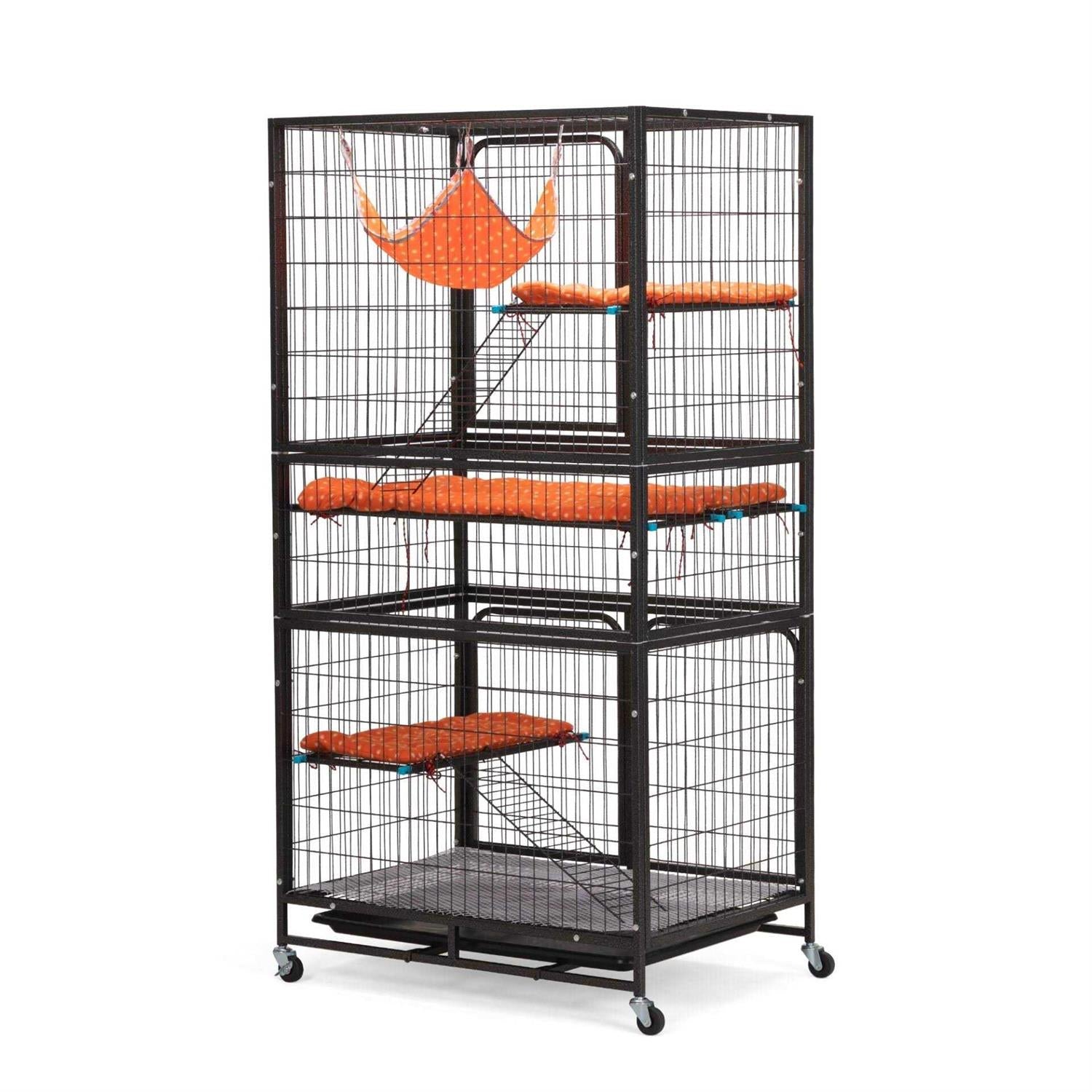 4-Tier Wire Cat Cage Pet Enclosure with Removable Wheels Y966