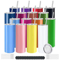 16 Pack Skinny Tumblers 20oz Bulk Straight Stainless Steel Double Wall Vacuum Insulated Tumbler with Lid and Straw & Silicone Base for Travel, DIY, 16 Colors