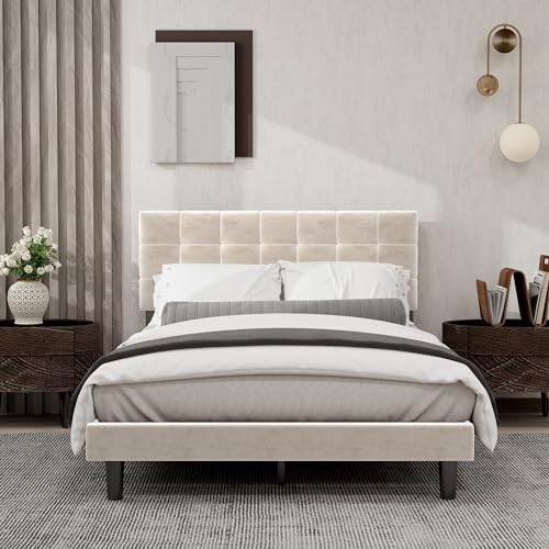 Full Size Upholstered Platform Bed Frame with Adjustable Headboard F226289