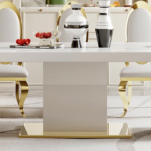 78" Dining Table Set for 8 with Gold Finish and PU Leather Chairs Q832