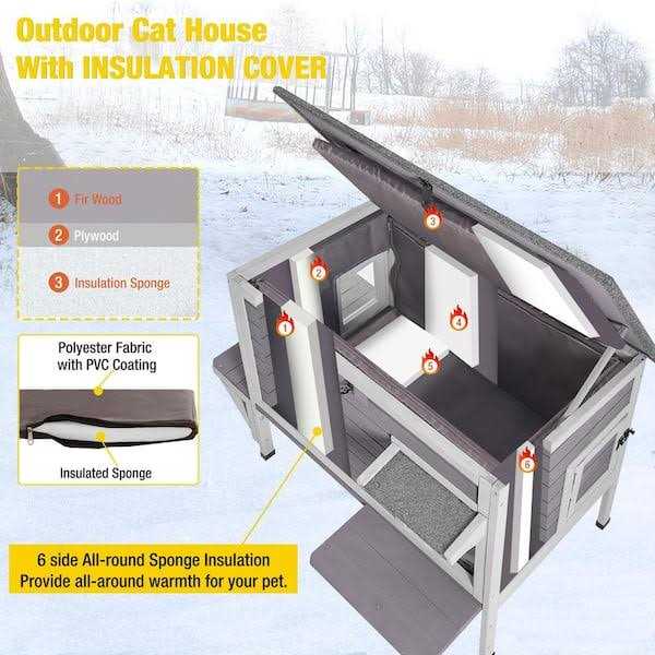 Insulated Outdoor Cat House with Warm Liner B79884