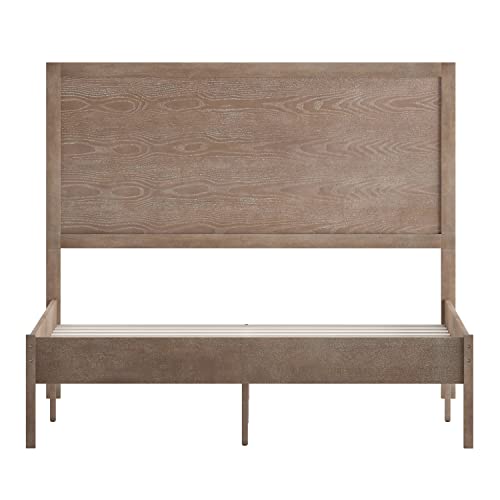 Solid Wood Platform Bed with Headboard, King Size, Dark Brown T492