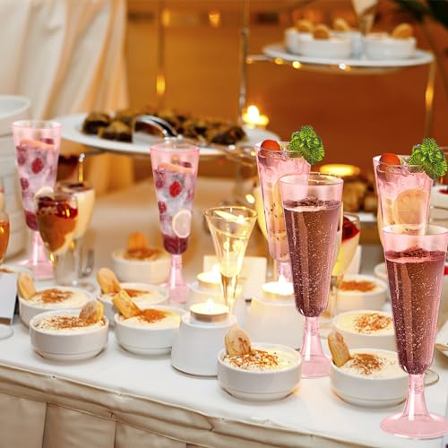 Champagne Flutes Plastic 40 Pcs Gold Glitter Disposable Wedding Party Cups Q321173