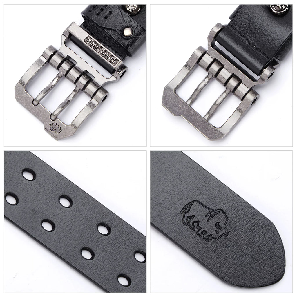 Men's Genuine Leather Dress Belt with Double Prong Buckle B1050