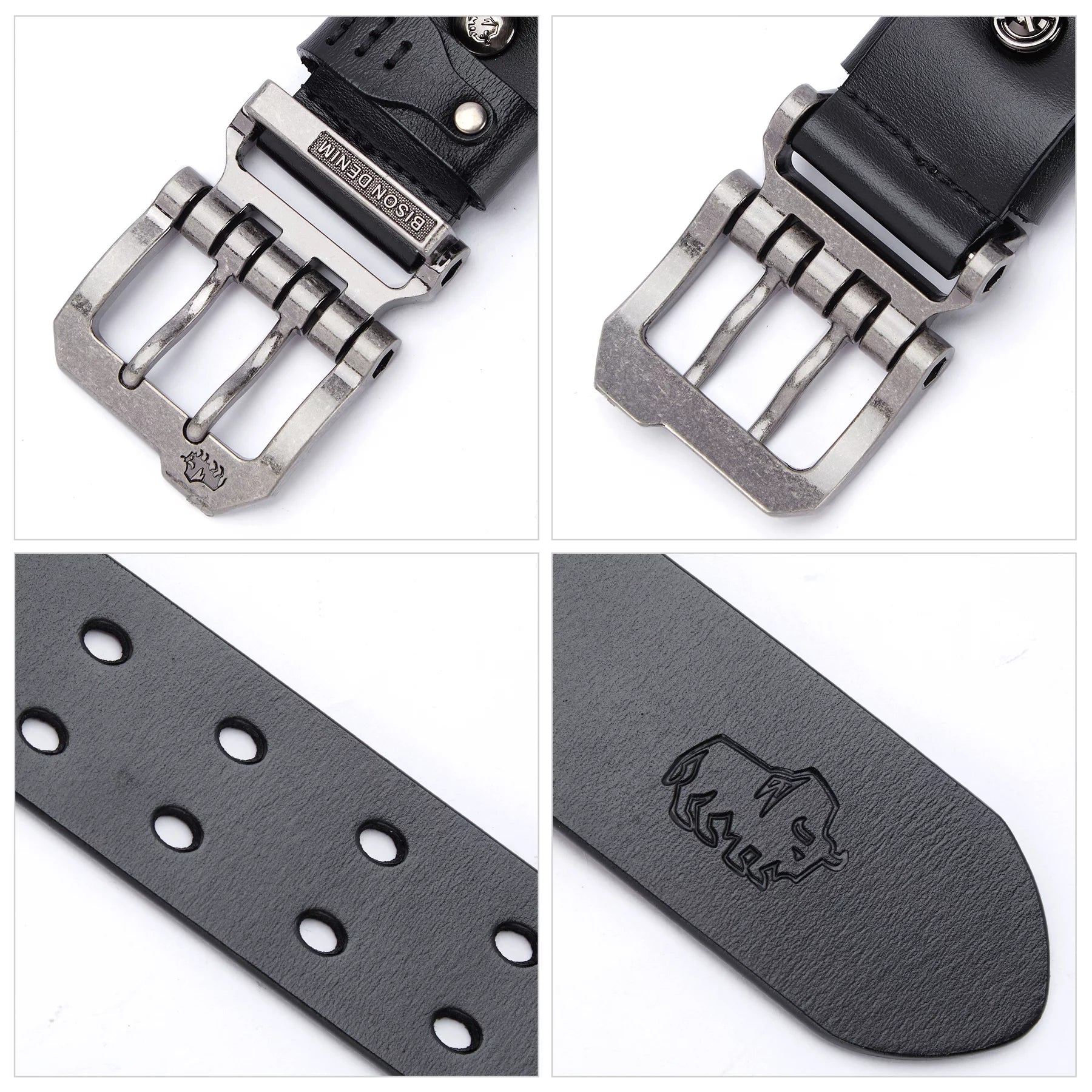 Men's Genuine Leather Dress Belt with Double Prong Buckle B1050