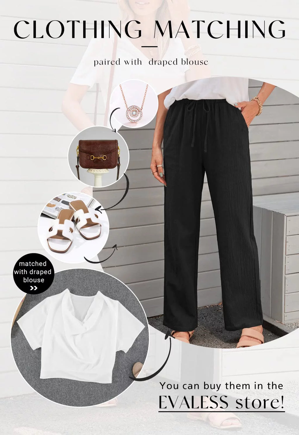 Linen Pants for Women Straight Leg Elastic Waist with Pockets W1755