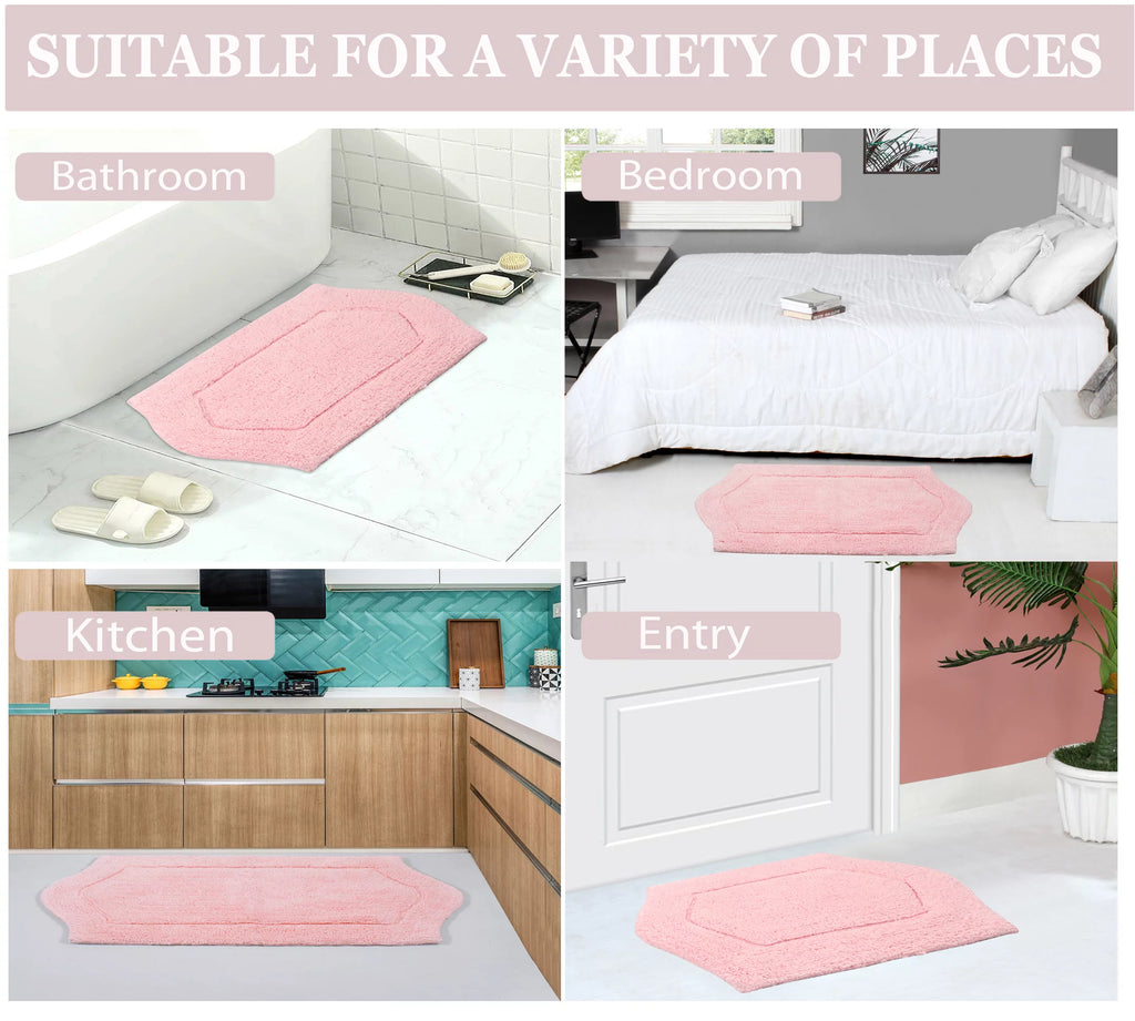 100% Cotton Non-Slip Bathroom Rug Set, Machine Washable, 5 Piece with Contour Pink Y778