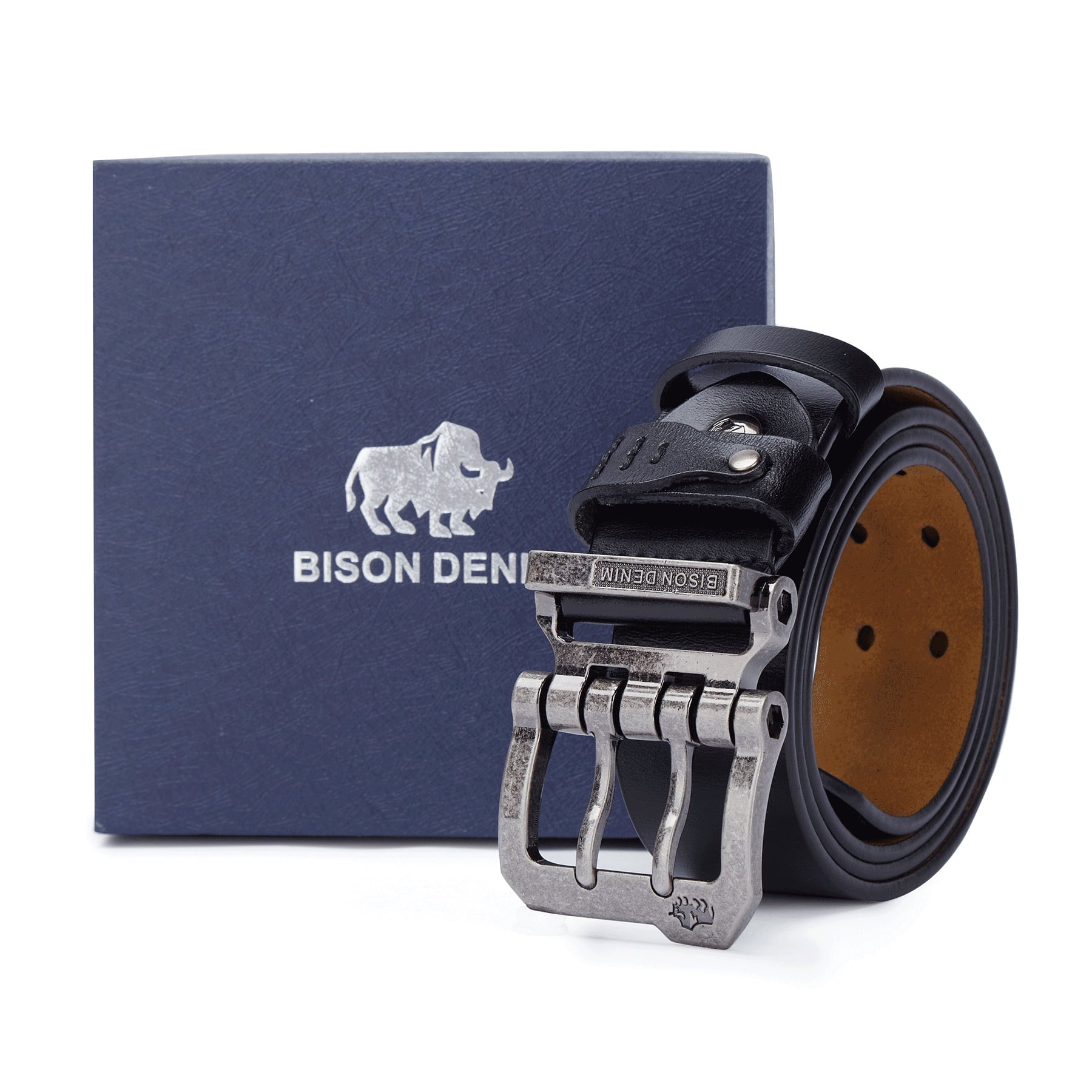 Men's Genuine Leather Dress Belt with Double Prong Buckle B1050