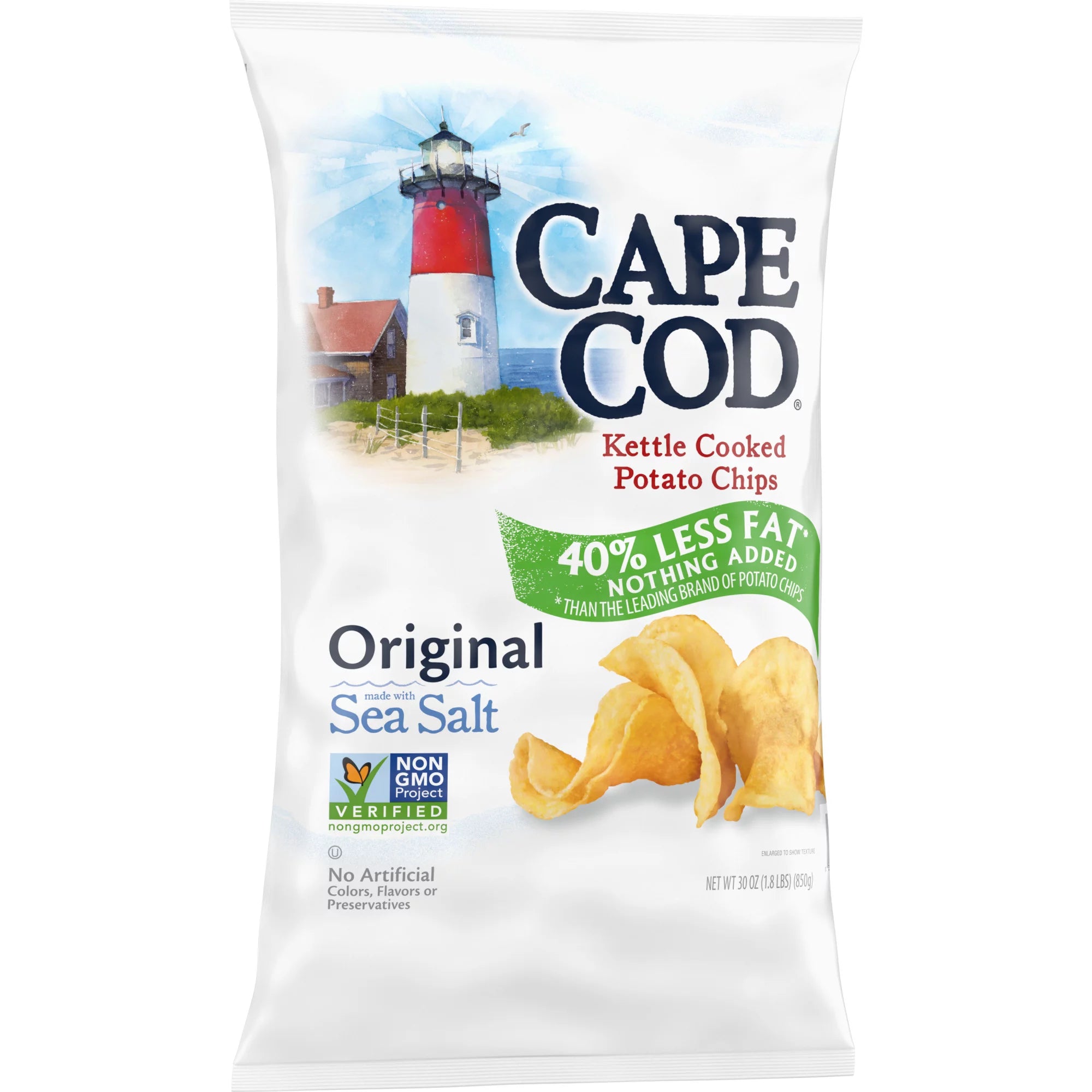 Kettle Cooked Potato Chips, Less Fat, 30 oz I9316