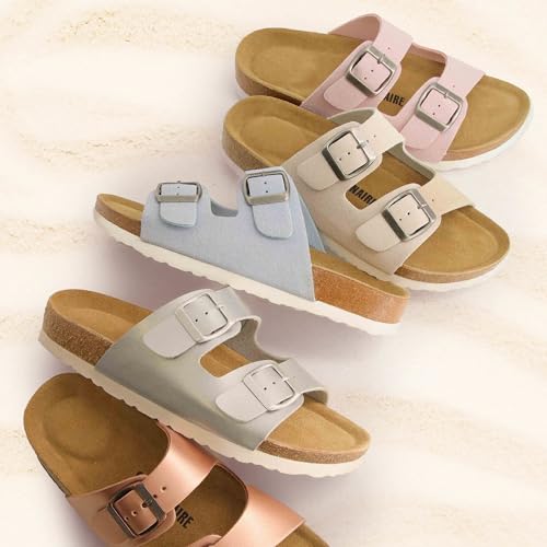 Women's Cork Footbed Sandals with Double Buckle Slip-On and Arch Support U61950