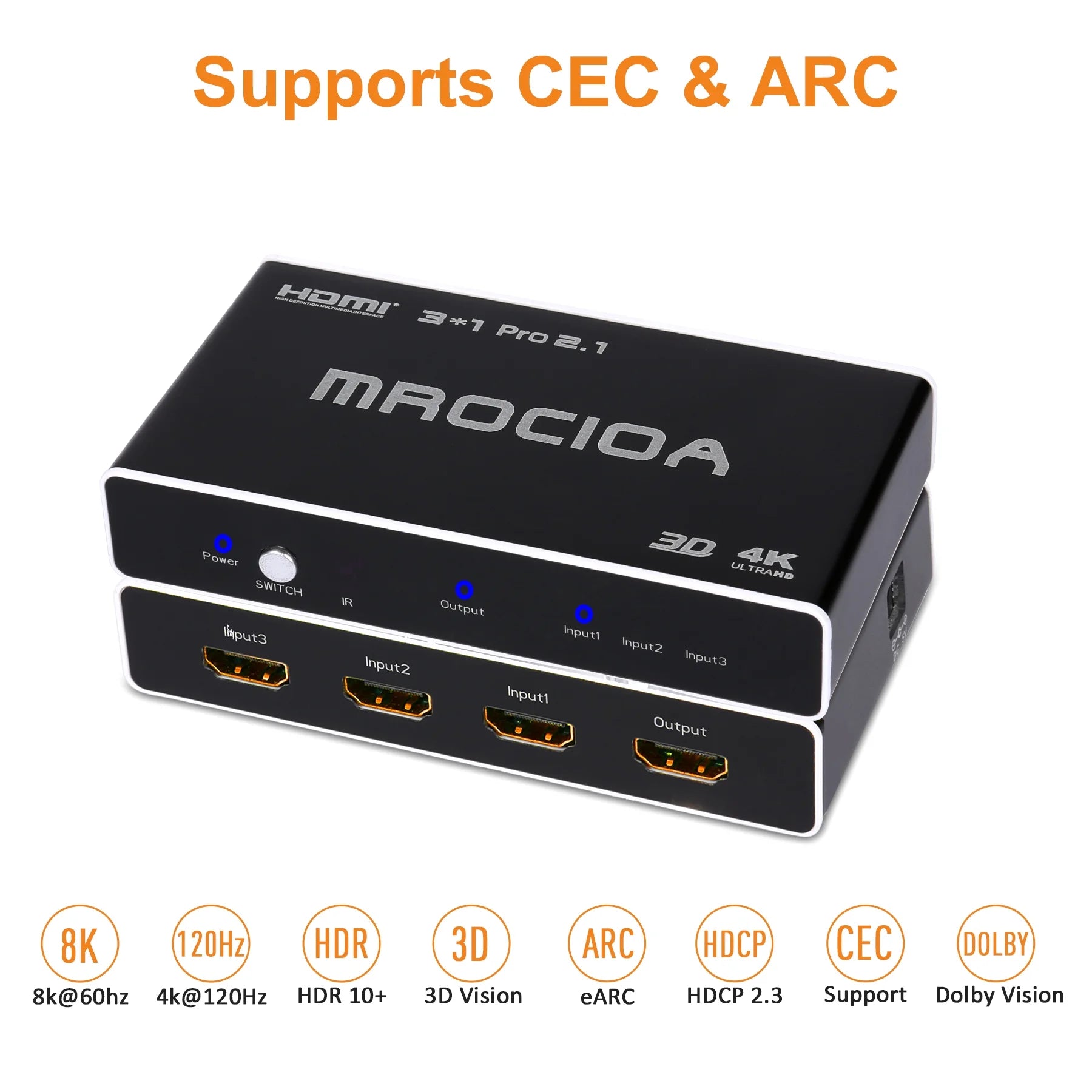 HDMI 2.1 Switch 8K 4K@120Hz 3-in-1 Out with IR Remote S603