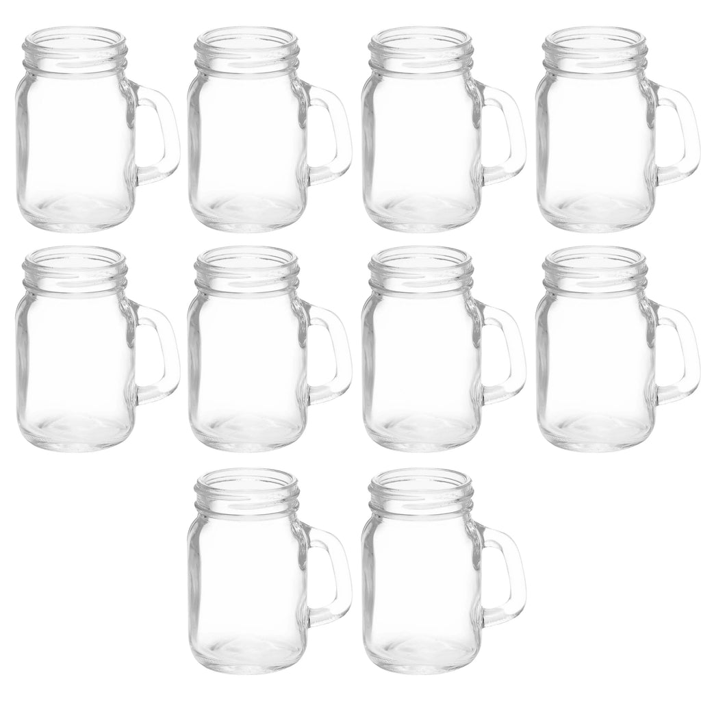 Mason Jar with Handle Set 4.5 oz. Set of 10, Bulk Pack - Sampler Glasses, Glass Jars for Overnight Oats, Candies, Fruits, Pickles, Spices, Beverages - Clear