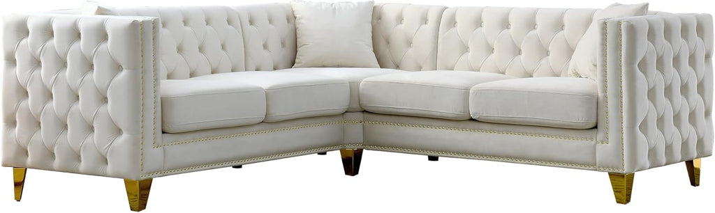 L-Shaped Velvet Corner Sofa with Metal Legs Y199839