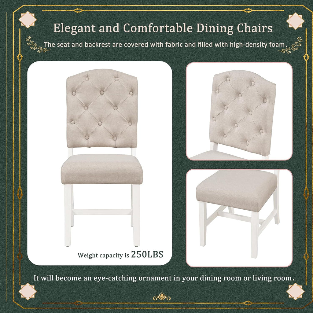 Retro Extendable Dining Table Set with 4 Upholstered Chairs, Oak and Off White S45665