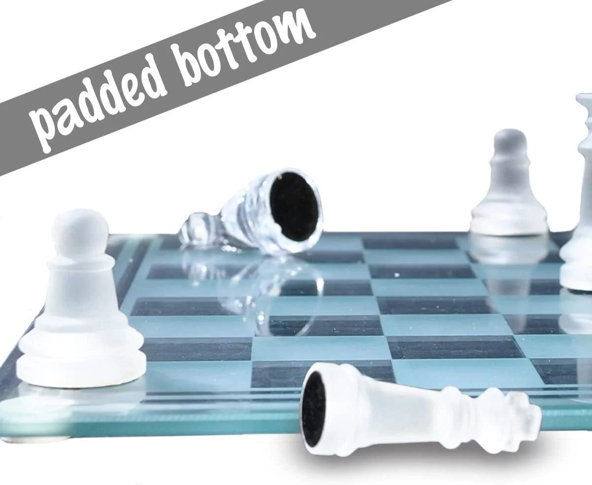 12 inch Glass Chess Set with 32 Frosted Clear Pieces B545