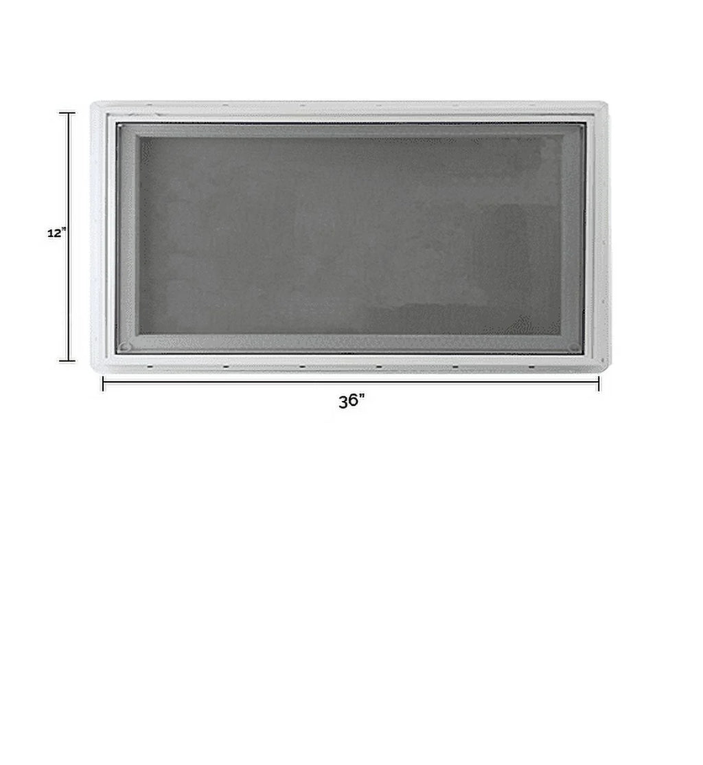 36" x 12" Inward Opening Awning Window Tempered Low-E Glass White Vinyl Frame Y7612
