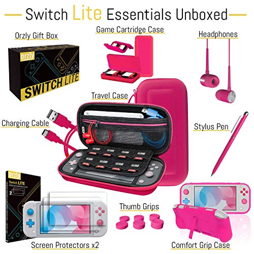 Switch Lite Accessories Bundle with Case, Screen Protector, USB Cable, Games Holder, Grip Case, Headphones, Thumb-Grip Pack K6558