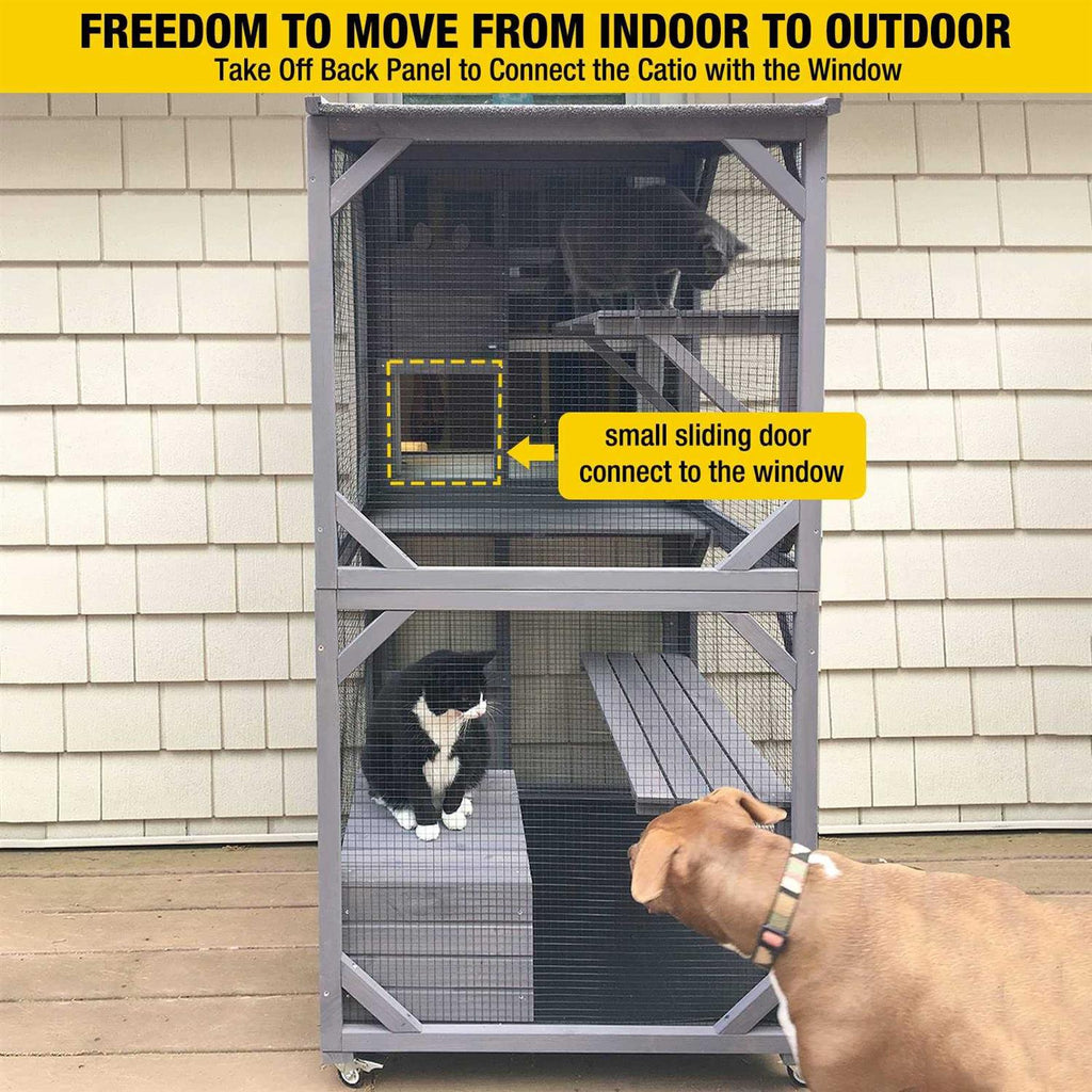 Outdoor Catio Cat Enclosures on Wheels with Resting Box and Waterproof Roof N839279