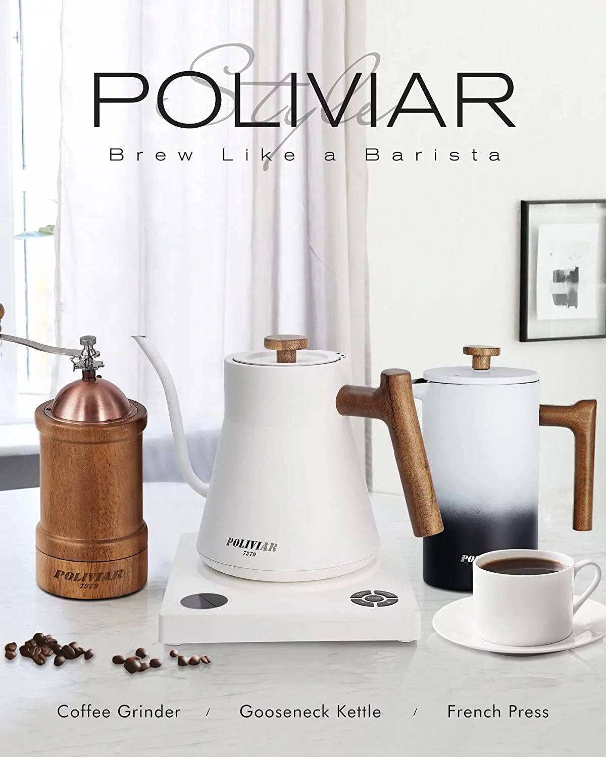 Electric Gooseneck Kettle 1200W with Wood Handle, 34oz Stainless Steel K389760