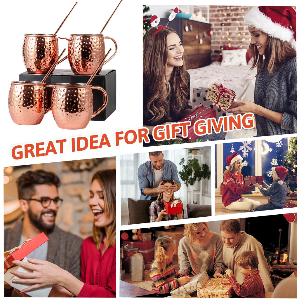 Copper Mugs Set with Stainless Steel Cups and Cocktail Straws C3725