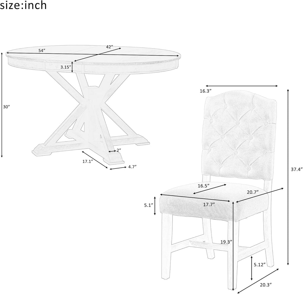 Retro Extendable Dining Table Set with 4 Upholstered Chairs, Oak and Off White S45665