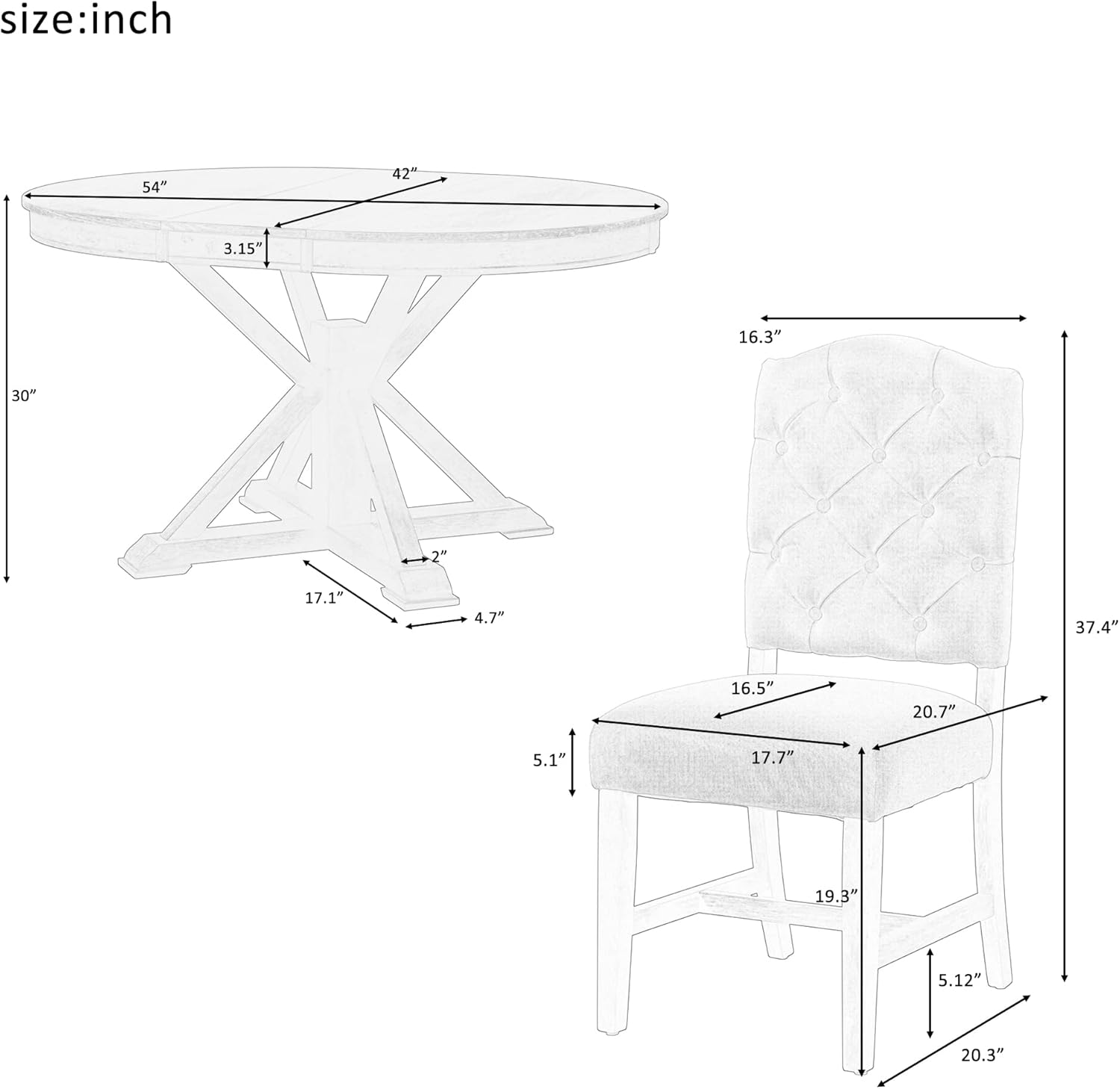 Retro Extendable Dining Table Set with 4 Upholstered Chairs, Oak and Off White S45665