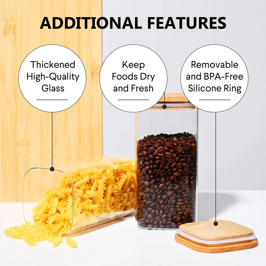 Glass Storage Jars with Bamboo Lids, 50oz, 3 Pack Z129