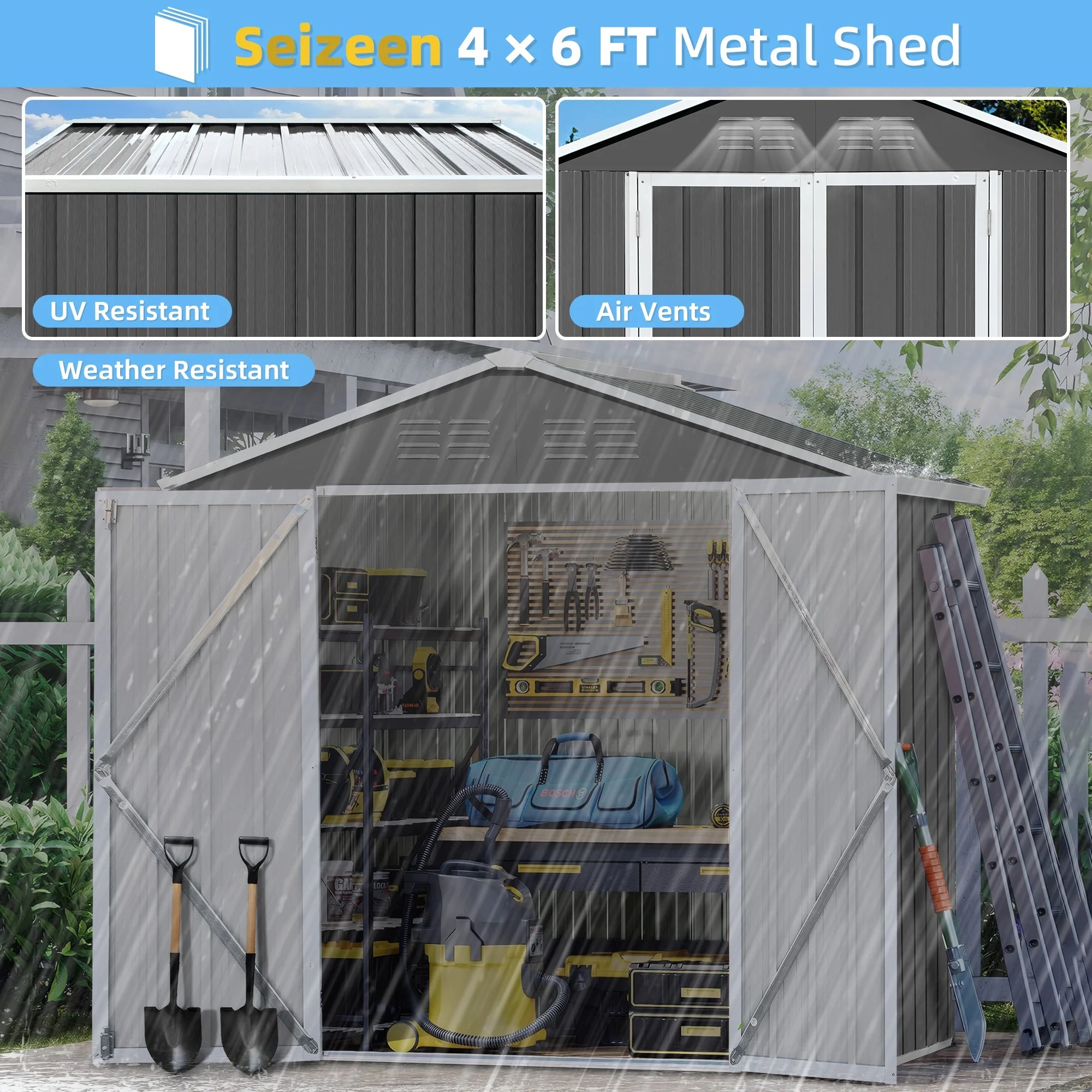 Outdoor Metal Storage Shed with Lockable Doors X7723