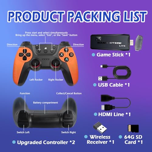 Wireless Retro Gaming Console with 20,000+ Built-in Games and 2.4G Controllers D291906