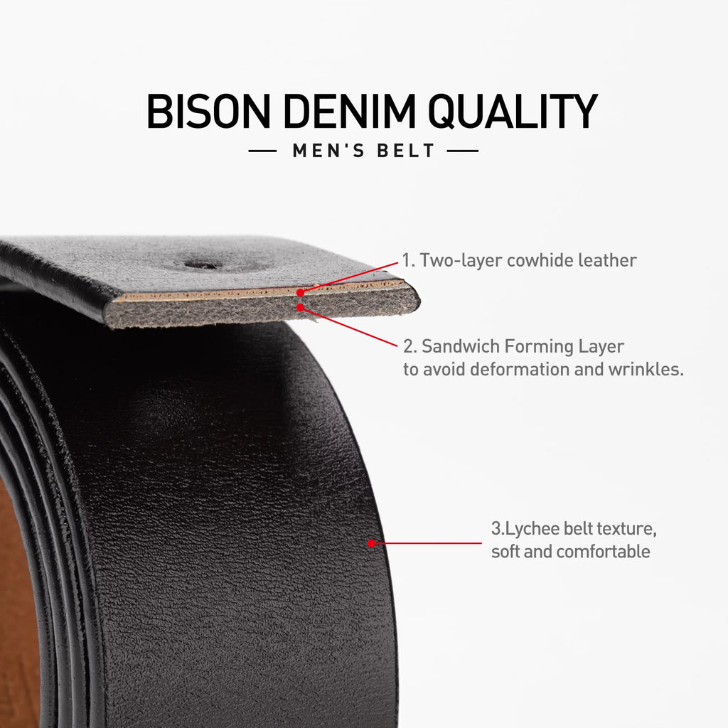 Men's Genuine Leather Dress Belt with Double Prong Buckle B1050