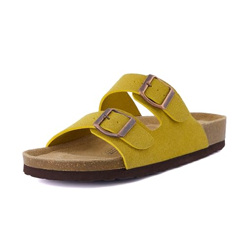Women's Cork Footbed Sandals with Double Buckle Slip-On and Arch Support U61950