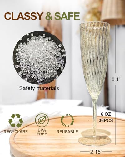 Clear Plastic Champagne Flutes, 36 PCS Disposable Wine Glasses for Party K10542