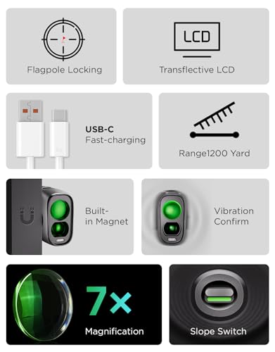 Golf Rangefinder with Slope, 1200Y Laser, 7X Magnification, Flag Lock with Vibration, Magnetic Cart Mount, USB-C Rechargeable L138