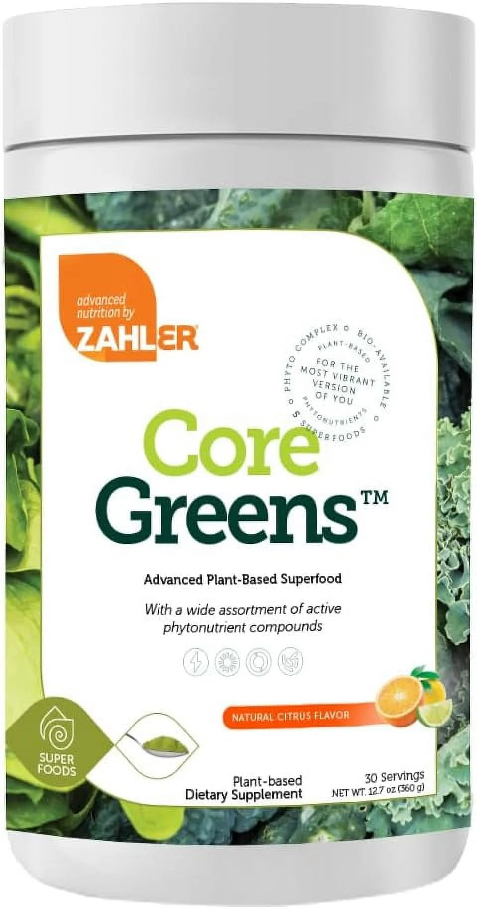Zahler Core Greens Powder Nutrition Supplements - Superfood Powder - Super Green Juice & Smoothie Mix - Phytonutrient Rich Super Greens Powder with Spirulina, Chlorophyll & More, Natural Citrus Flavor