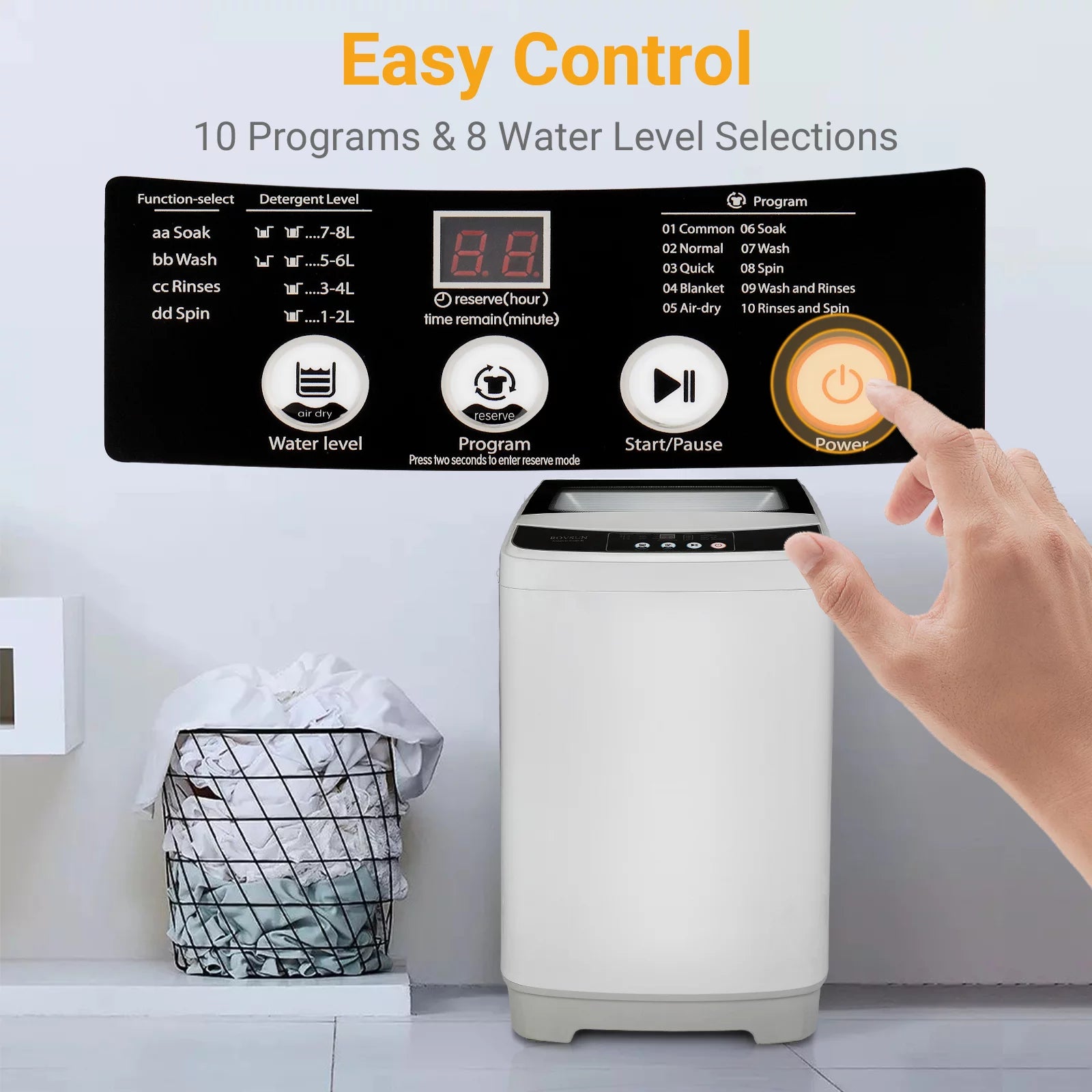 Portable Washing Machine, 1.32cu.ft Full-Automatic Mini Washer with Spin Dryer Y5753