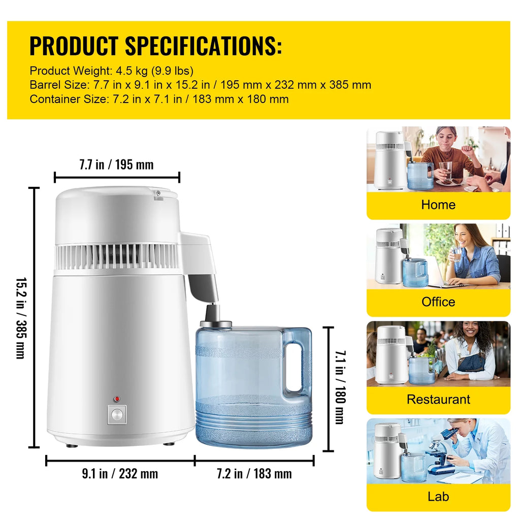 Pure Water Distiller 750W, 1.1 Gal / 4L, BPA Free Container G57642